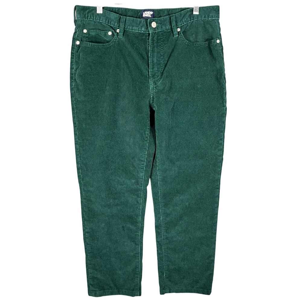 Lands End Corduroy Pants Men 34 Forest Green Slim Fit 5-Pocket Stretch Fine Wale
